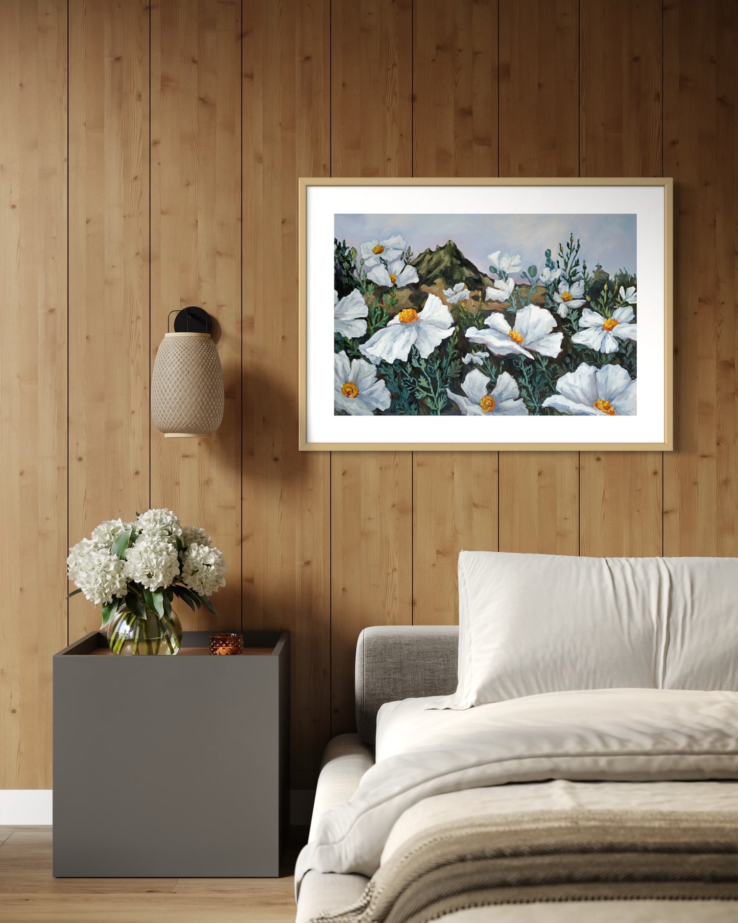 Matilija Poppies at Dusk with Bishop Peak