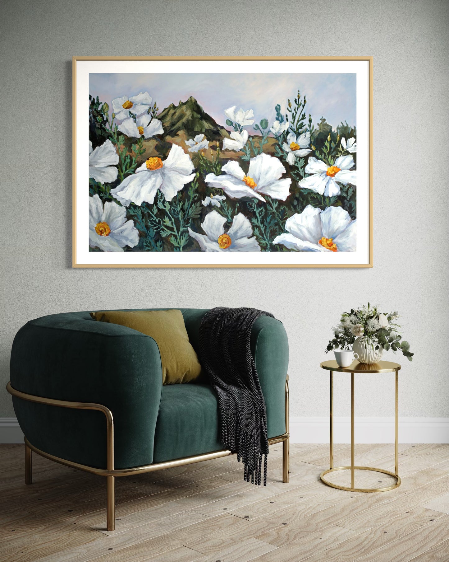 Matilija Poppies at Dusk with Bishop Peak