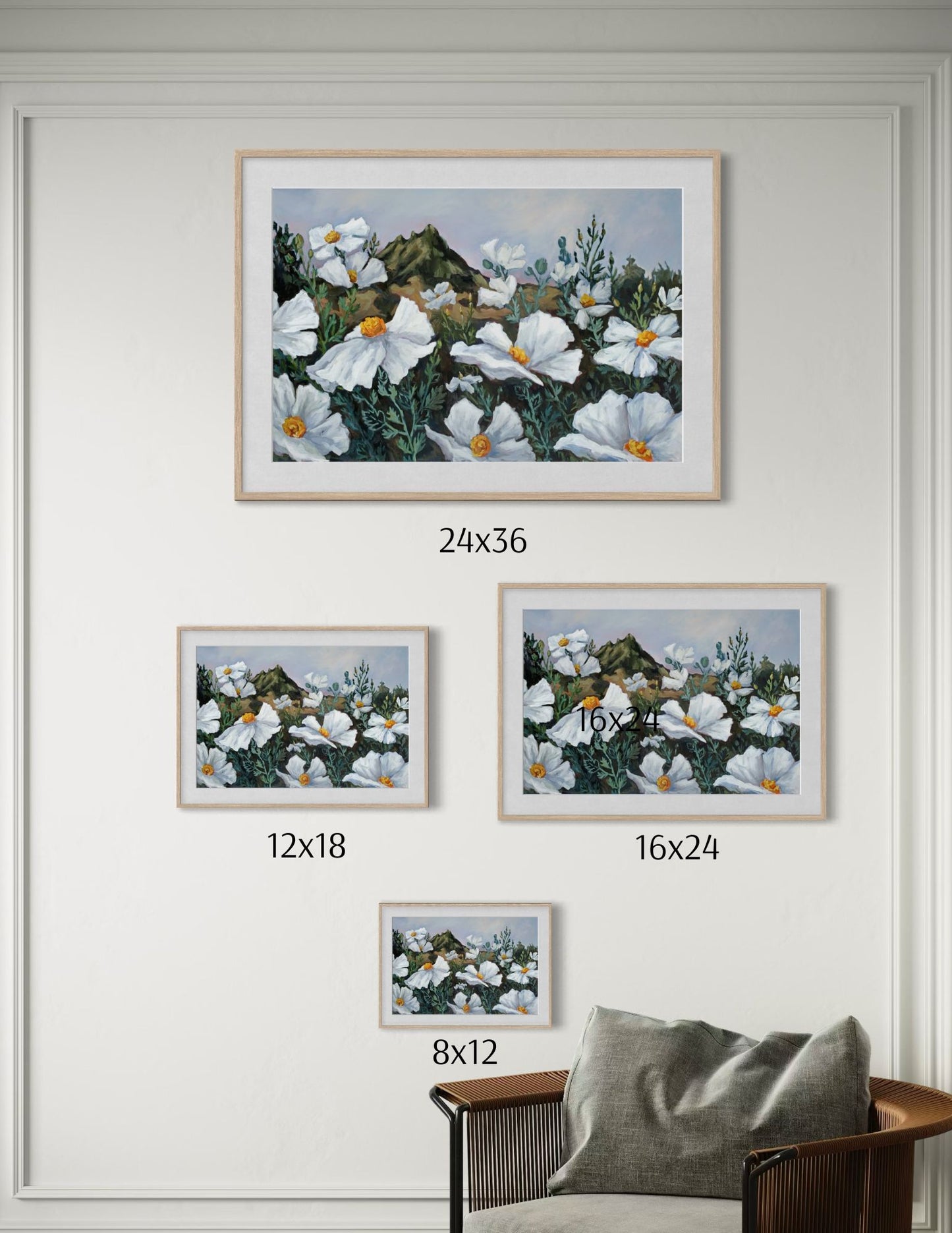 Matilija Poppies at Dusk with Bishop Peak